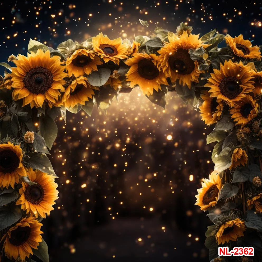 Sunshine Glitter Stars Sunflower Backdrops Yellow Flowers Floral Haystack Wall Photographic Backgrounds Birthday Banner Props