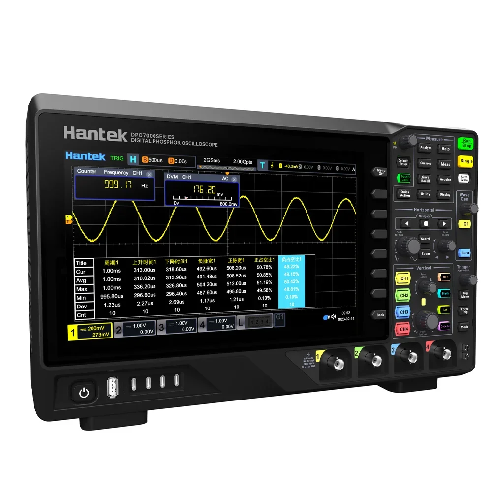 Hantek DPO7504U Digital Oscilloscope 4 Channels 2GSa/s Sampling Rate 500MHz Band Width 10.1 Inch Touch Screen Waveform Generator