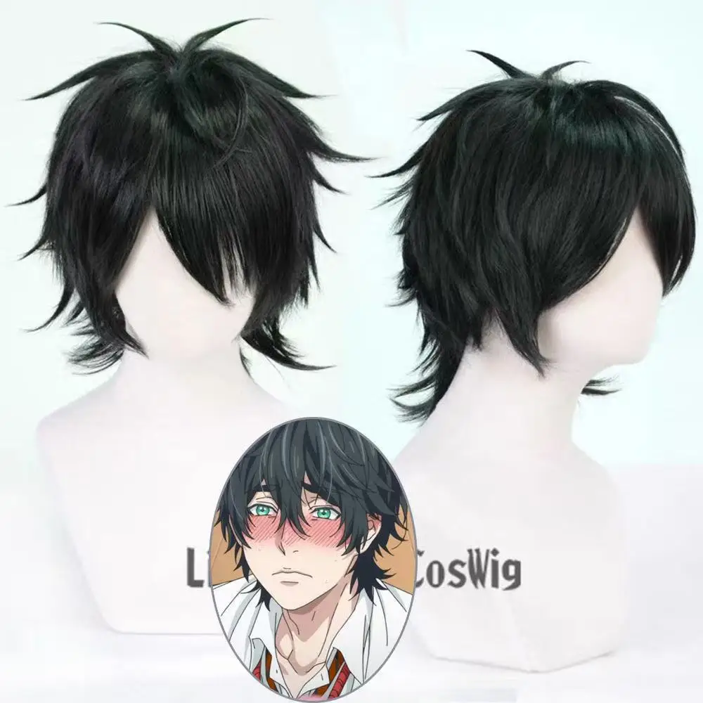 

Цельные черные слегка вьющиеся волосы средней длины, аниме-стиль, парик для косплея Jimi