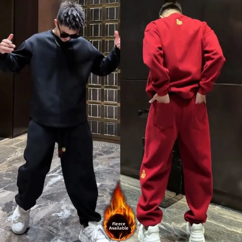 

Модный повседневный спортивный костюм для мужчин: осенне-зимняя новинка, свитшот и брюки, комплект из двух предметов, трендовая мужская одежда