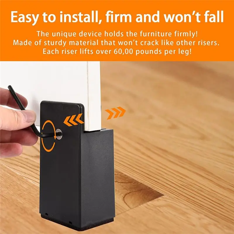 SDFC-1Set رافعات السرير القابلة للتعديل 4In رافعات الأثاث مع مشبك لولبي لسمك الأثاث 0-1.6In للطاولة