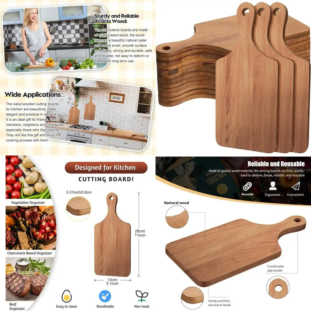 

Set of 12 Walnut Cutting Boards, 11x5 with Handles, Ideal for Laser Engraving, Wedding Gifts, Party Favors