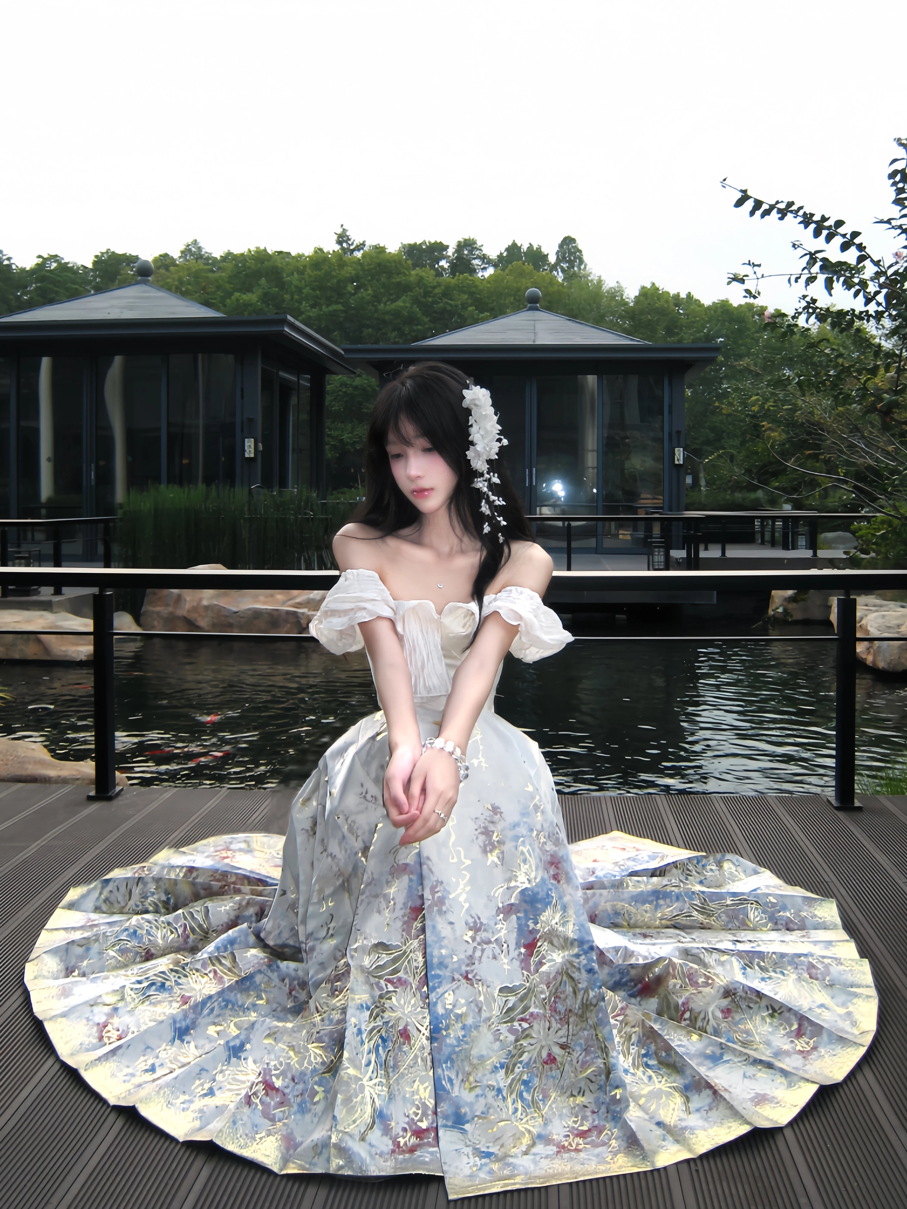 Original Hanfu Semi-skirt Mantua Skirt Floral Woven Silk Daily Versatile High Waist A-Line Skirt Polyester Fiber Ladies' Skirt