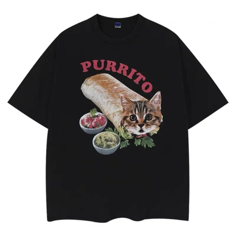 Cat Roll West Coast Couple Trendy Men’s and Women’s Short Sleeve Cat T-Shirt