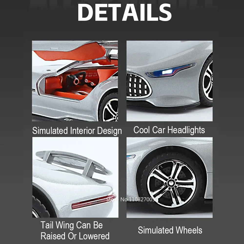 1/24 VISION GT Auto Modello Giocattolo Pressofuso In Lega Auto Sportive Porte Aperta Suono Luce Tirare Indietro Pneumatico di Gomma Giocattoli Regalo Di Compleanno per Il Capretto