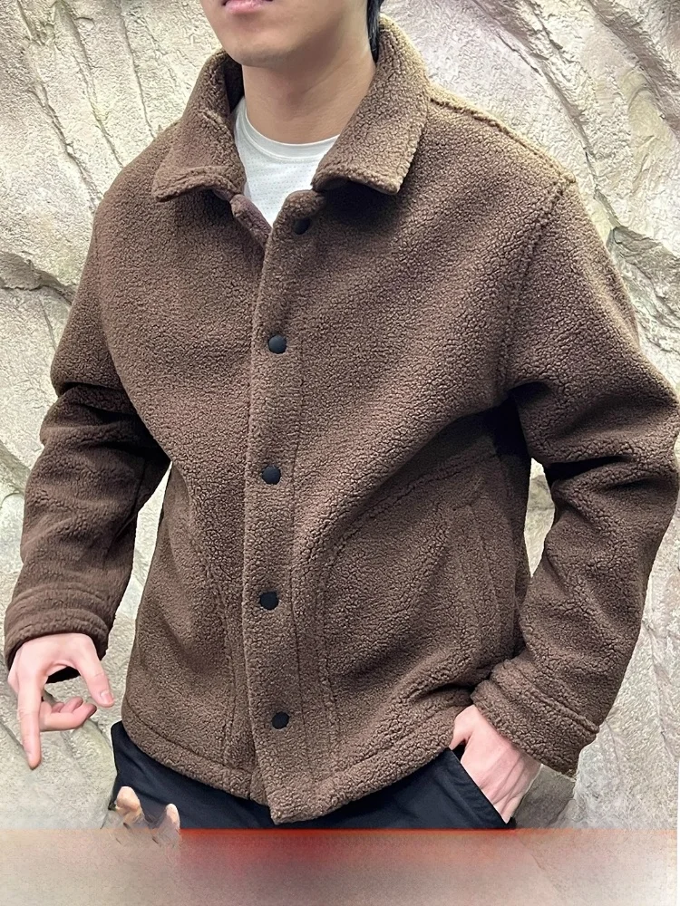 

Select Series Men's Casual Vintage Flannel Jaet Coat Stand Fit Pure Color Polyester Fiber Windproof Long Sve