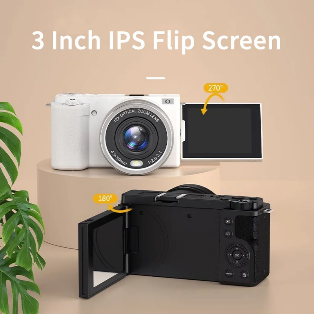 12X Optical Zoom 5K 72MP Digital Camera For Photography 3.0" 270° Flip Rotate Touch Screen Livestream Webcam 4K WIFI Camcorder
