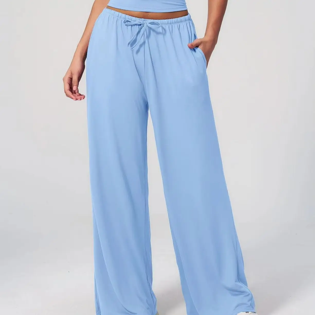 Women High Waist Drawstring Pant Yoga Pants Hanging Straight Loose Casual Pants Women Sport Fitness Running Push Up Workout Pant