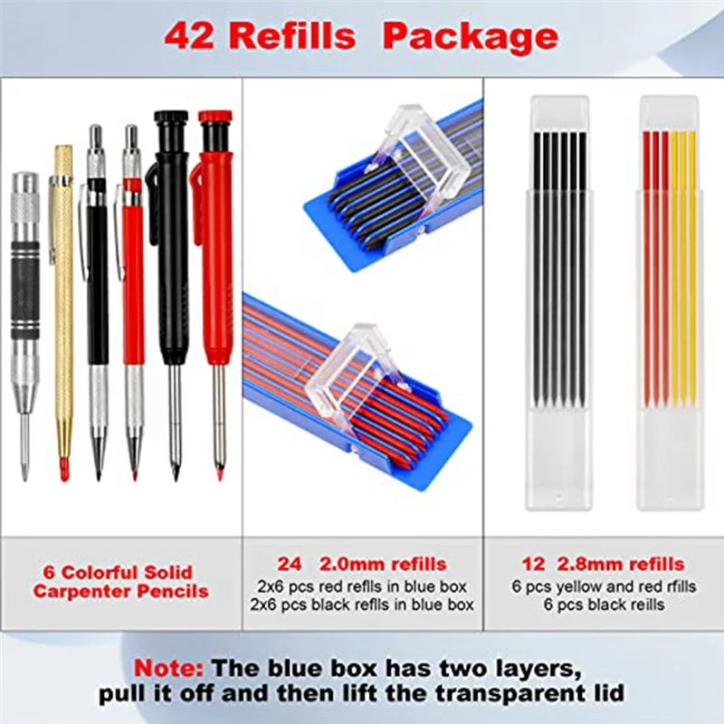 AC88-10PCS Carpenter Pencil With Sharpener Mechanical Carpenter Pencils Set With 36 Refills