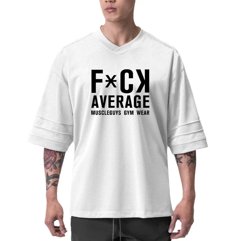 Mens Mesh Fitness Cool coreano palestra abbigliamento da corsa traspirante Oversize scollo a v collant Tshirt moda sportiva camicie a maniche corte