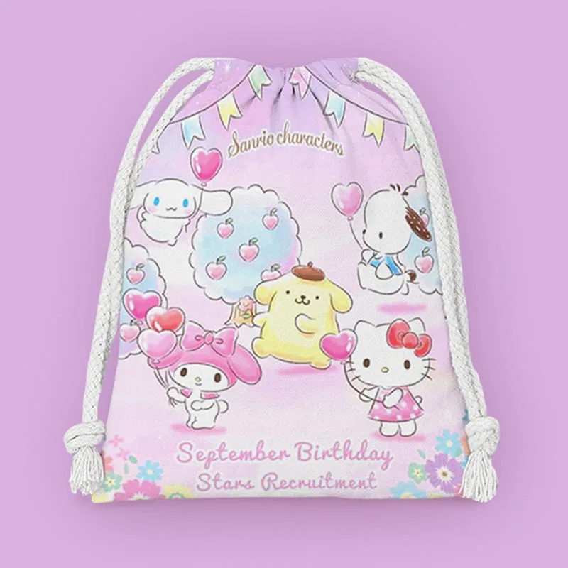 Anime Sanrio Kawaii Drawstring Storage Bag Cute Hello Kitty My Melody Kuromi Cartoon Portable Folding Pocket Gifts Sweets Pouch