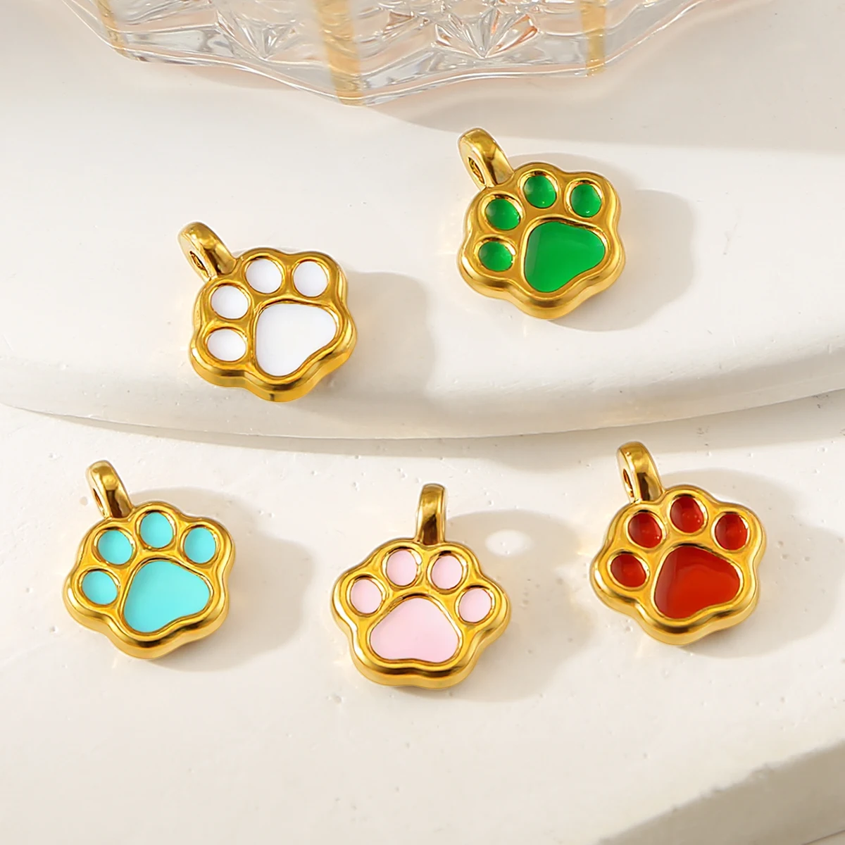 

HIYEE 10 шт. подвески из нержавеющей стали с золотым покрытием и эмалью в виде отпечатков лап, разноцветные кулоны в виде лап собак и кошек для изготовления украшений своими руками, ожерелий и поделок