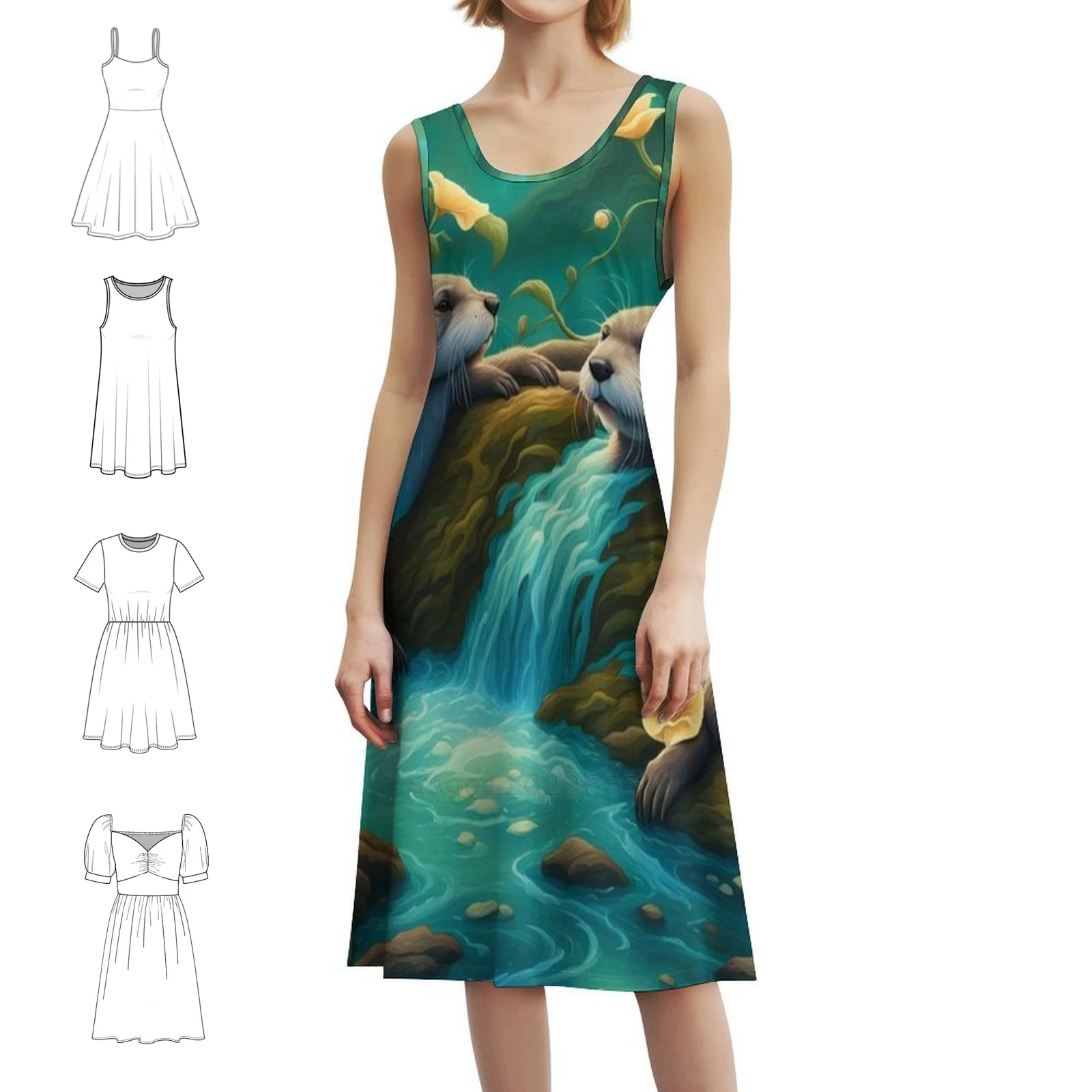 

Otter Family Korean Style Dress For Women Elegant Casual Dress For Party Or Daily Wear Sea Otter Otters Cute Otter Cute Animal