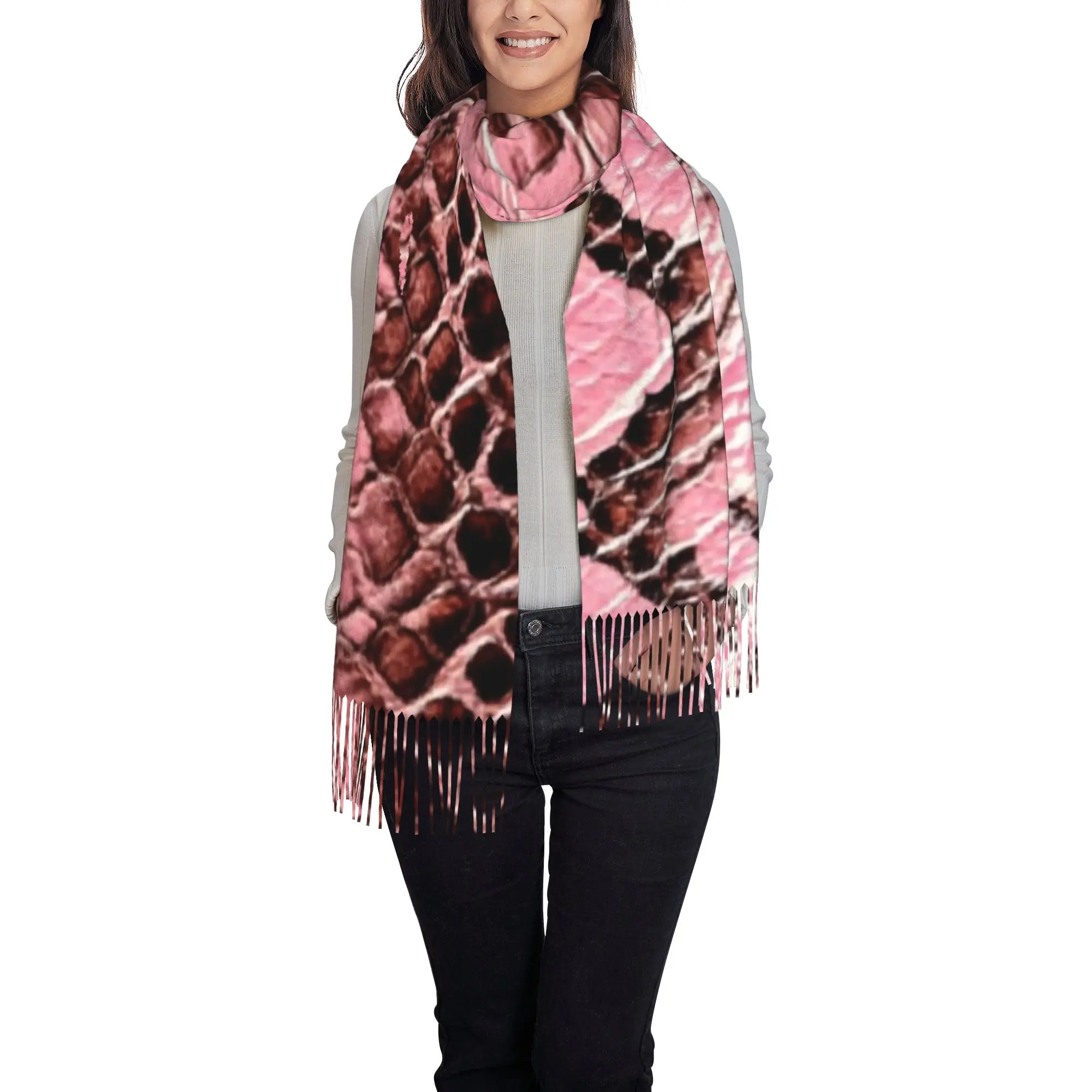 Pink Snake SkinTassel Scarf Fur Print In Autumn New Warm Birthday Muffler