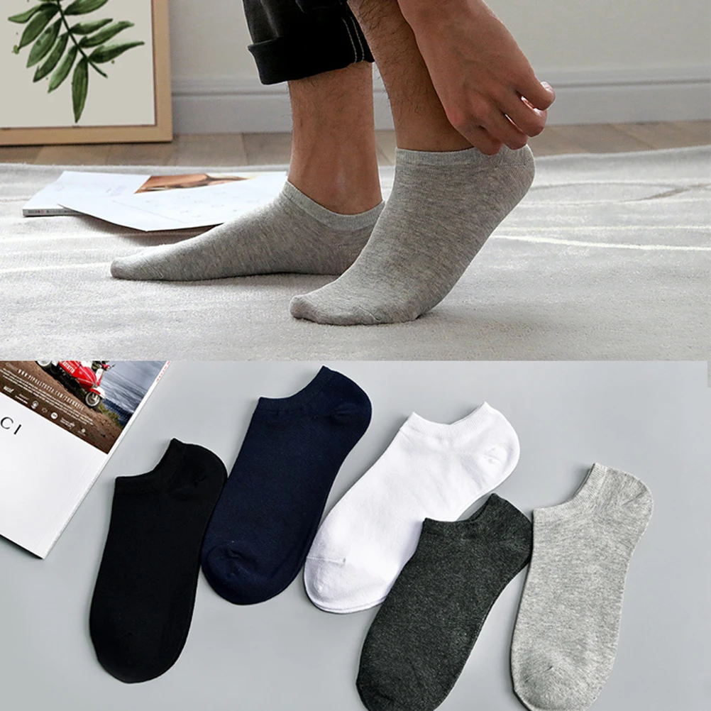 

5 Pairs Men's Ankle Socks Summer Thin Short Cotton Breathable Comfortable Sweat-Absorbent Non-Slip Elastic for of Mens