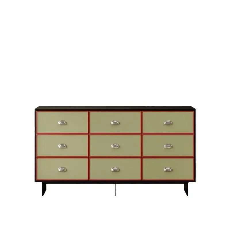 

French retro nine-chest cabinet color matching solid wood side cabinet, entrance cabinet, living room storage, drawer