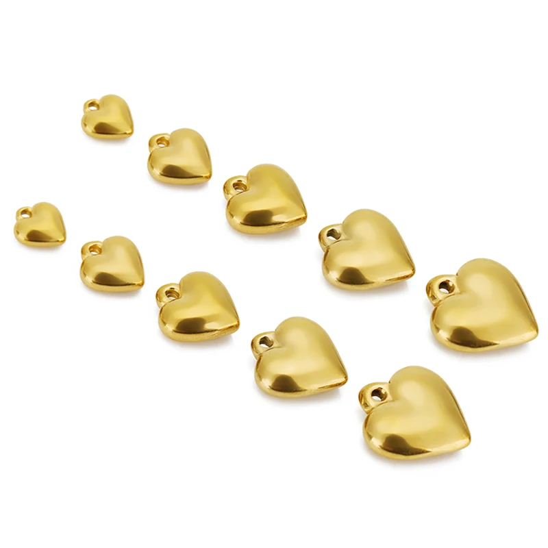 5pcs Stainless Steel Oil Pressure Love Heart Charms Gold Color Pendant for DIY Earring Necklace Bracelet Jewelry Making Supplies