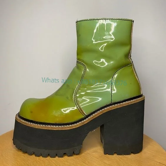 Green ROME Round Toe Leather Platform Ankle Boots Zip Suede Women Chunky High Heel Gladator Boots 2023 Fashion Lady Shoes