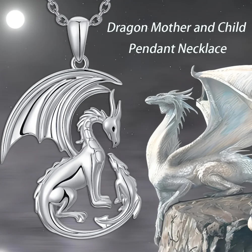 1pc Exquisite Fashion Flying Dragon Father Son Pendant Necklace, Cool Trendy Jewelry Accessories, Christmas Birthday PartyGift