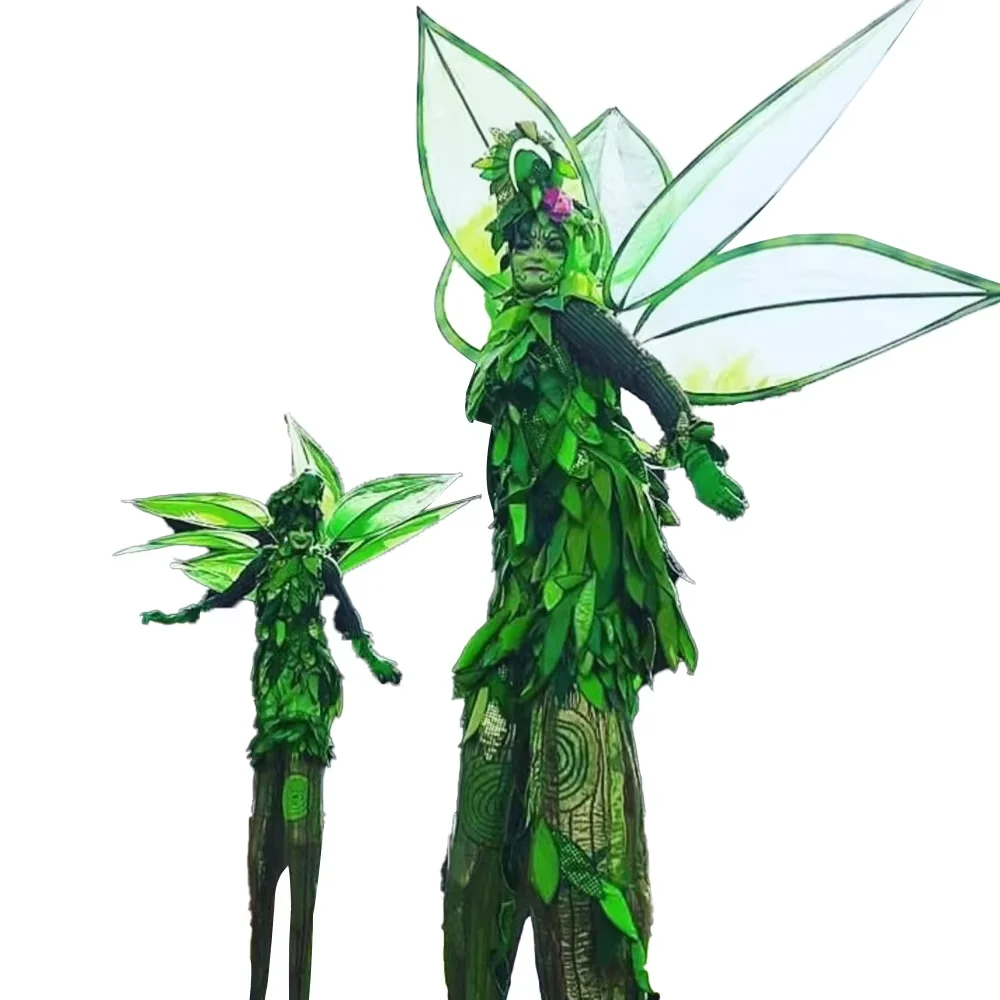 اللون الأخضر كرنفال ماردي غرا حفلة طوالة شجرة قزم زي هالوين السيرك عرض مسرحي تأثيري ازياء