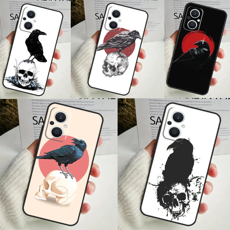 Crow Raven Dark Skull Case For OPPO Reno 11F 10 Pro 4 5 6 7 8 Lite 4Z 5Z 8T OPPO Find X6 X5 Pro X2 X3 Neo Cover