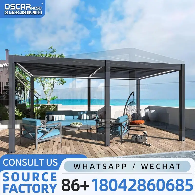 Motorized Aluminum Louvre Roof Bioclimatic Outdoor Shading Garden Patio Balcony Solution pergola