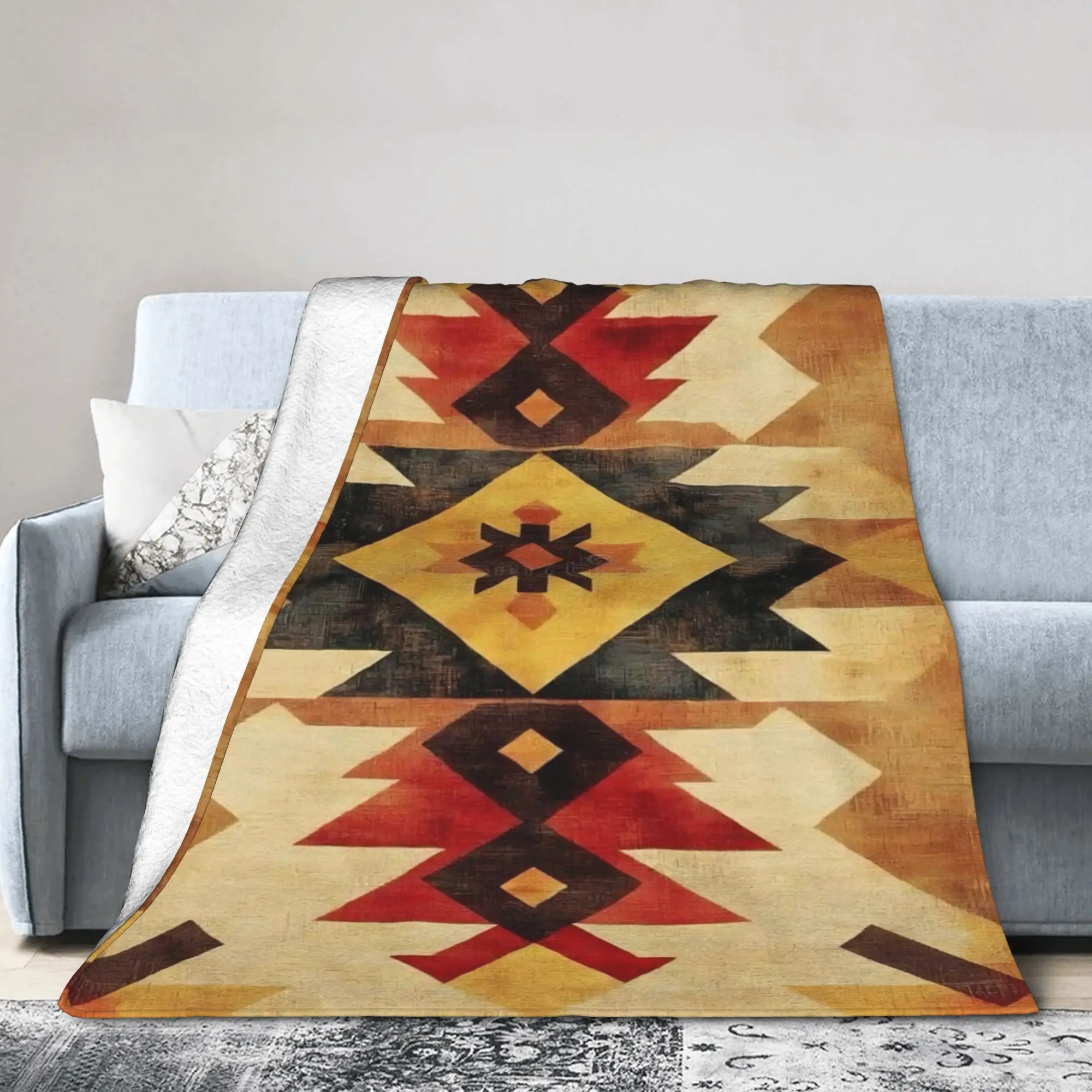 New Southwestern Aztec Tribal Blankets Ultra-Soft Flannel  Cozy Throw Blankets Machine Washable