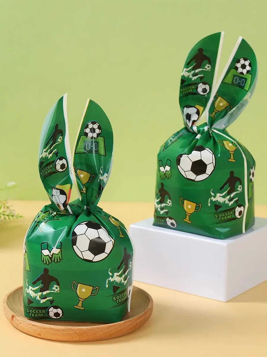 Sacs à bonbons en forme d'oreille de lapin, 50 pièces, thème de Football, emballage cadeau de Football, sac de friandises pour garçons et enfants, fournitures de décoration pour fête d'anniversaire