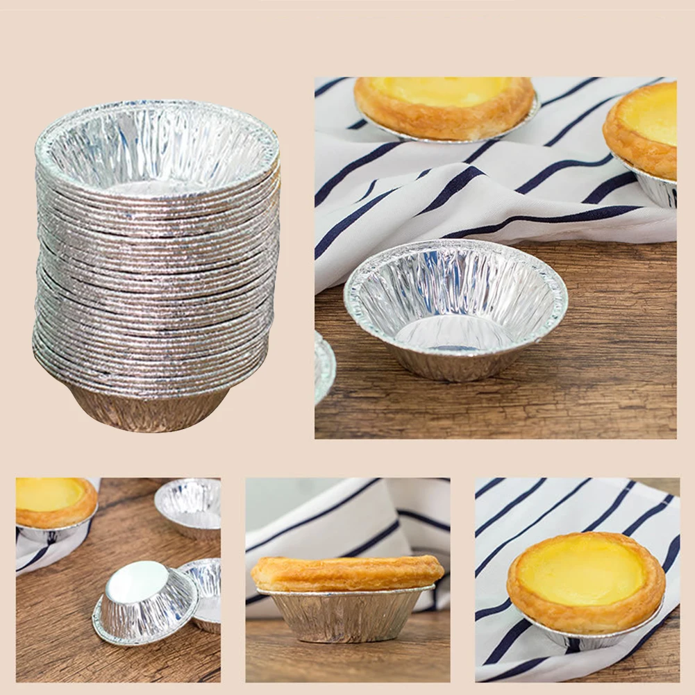 100pcs/Lot Aluminum Foil Egg Pan Molds Mini Pot Pie Bake Plate Disposable Baking Cups Round Tart Base Cupcake Case Tin Tray Set