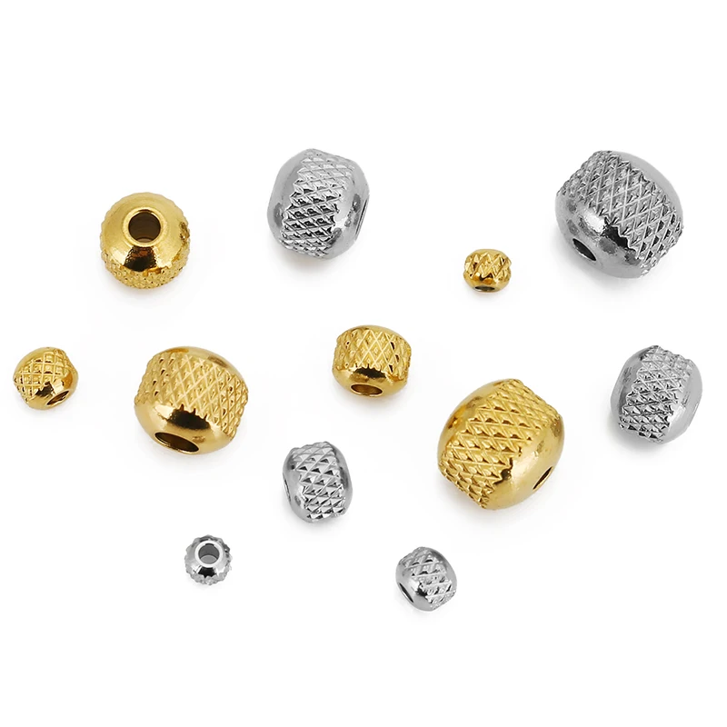 30pcs 3/4/5/6/7/8mm Stainless Steel Beads Gold Color Ridged Cyclinder Tube Spacer Loose Beads for DIY Jewelry Making Accessories