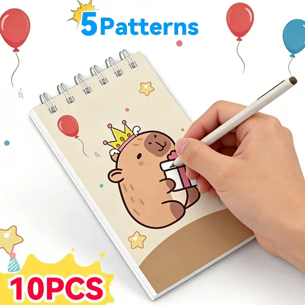 

10 шт., портативный блокнот с изображением капибары, мини-блокнот на катушке для детей, сувениры на день рождения, кабинет, офис, маленькие блокноты