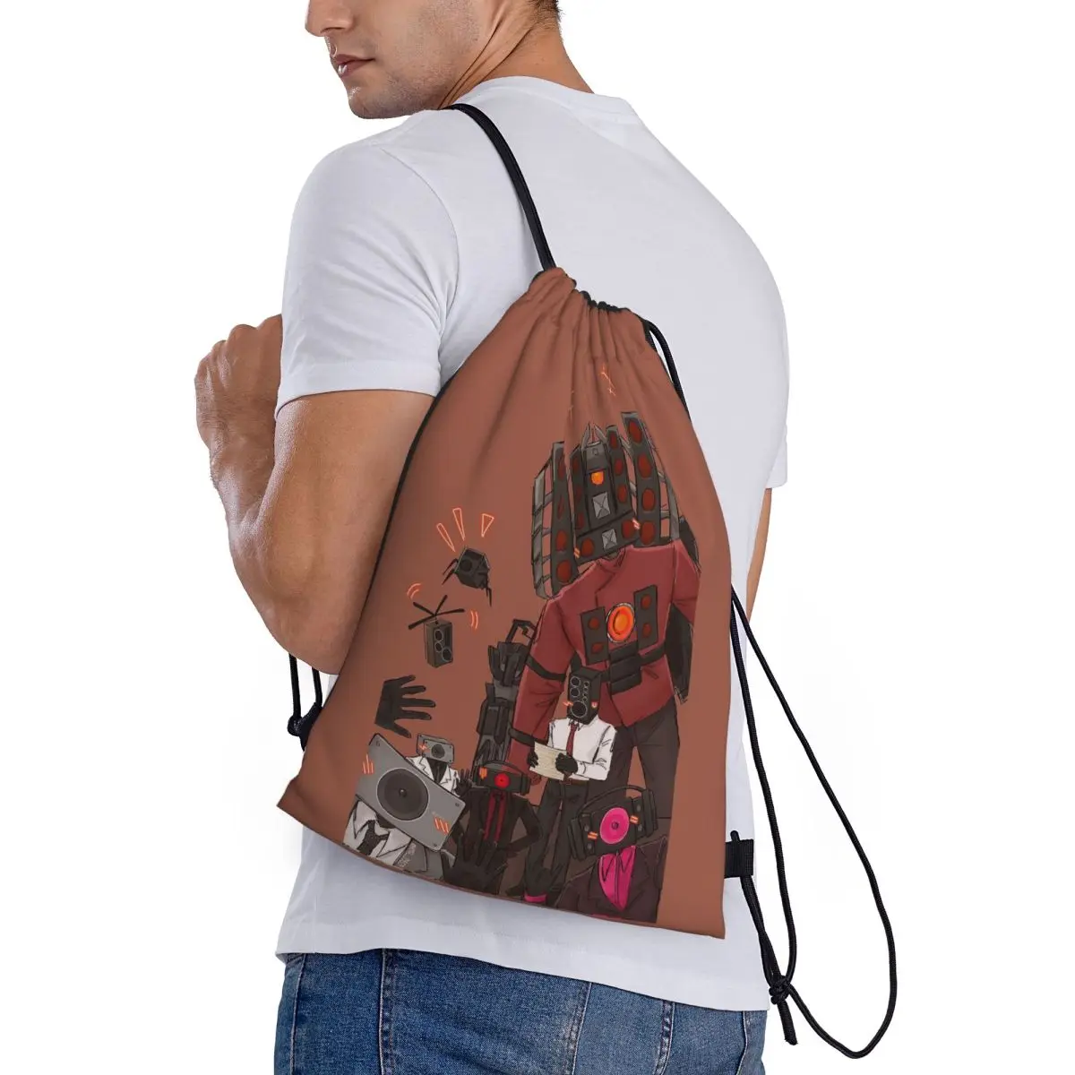 

Skibidi Toilet Anime Backpacks Multi-function Drawstring Bags Shoes Bag Book Bags for Man Woman Students