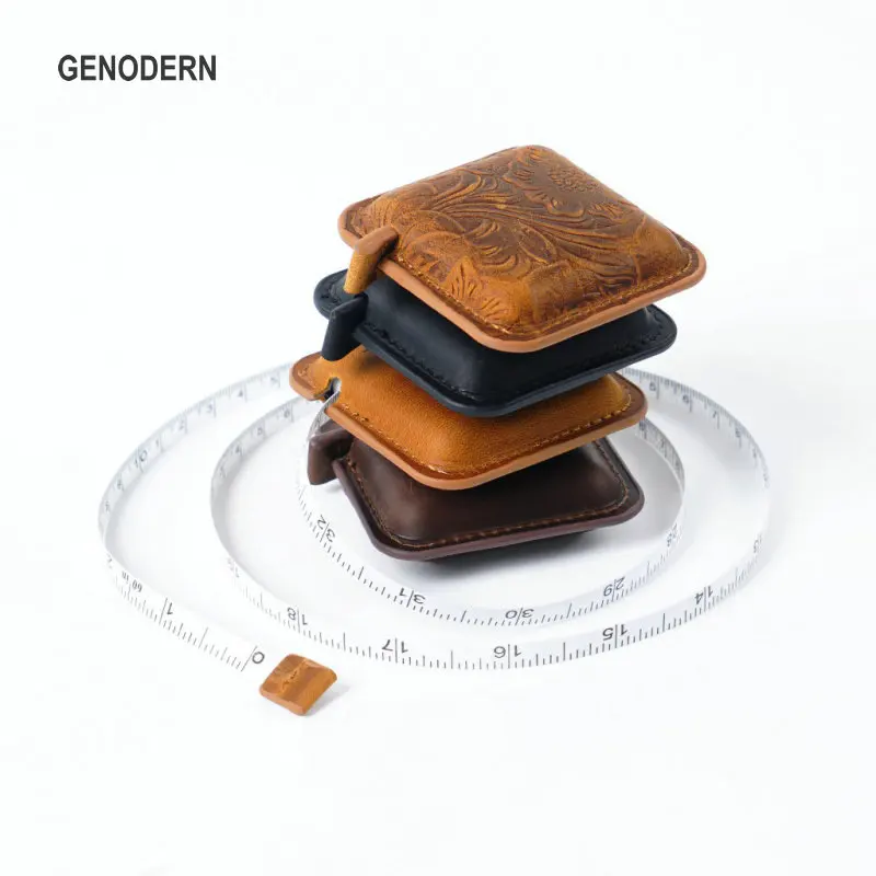 

GENODERN First Layer Cowhide Handmade Mini Tape Measure Measuring Tape Vintage Crazy Horse Leather Clothes Measuring Tape Measur