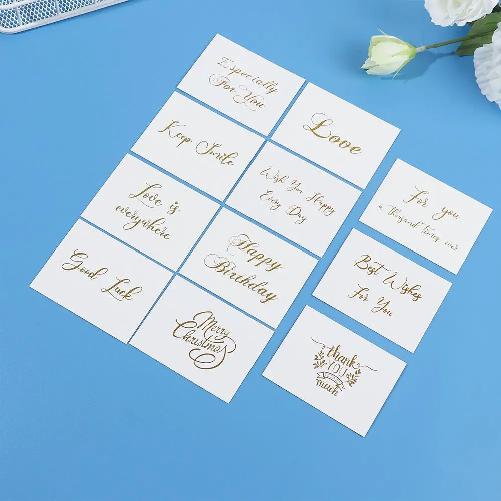 50PCS 6x8cm Thank You White Greeting Card Gold Stamping Simple Design Handwriting Message Cards Gift Decor Happy Birthday