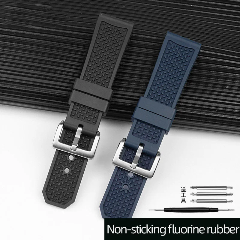 Fluororubber Watch Strap 23mm 24mm Compatible For Cartier Calibre London Tank W7100 Series Watchband Durable Rubber Watch Strap