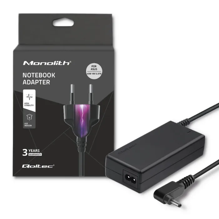 Qoltec-voeding voor Asus-laptop, 45W. |     19V |     2,37A |     4.0*1.35 |     +Stroomkabel