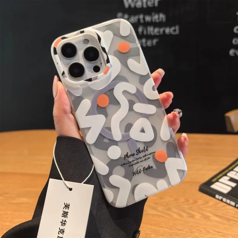 เคสโทรศัพท์ลายกราฟฟิตีแบบด้านสำหรับ iPhone 17 16 Pro Max รองรับ MagSafe ชาร์จแม่เหล็ก ป้องกันการลื่น ฝาหลังซิลิโคน