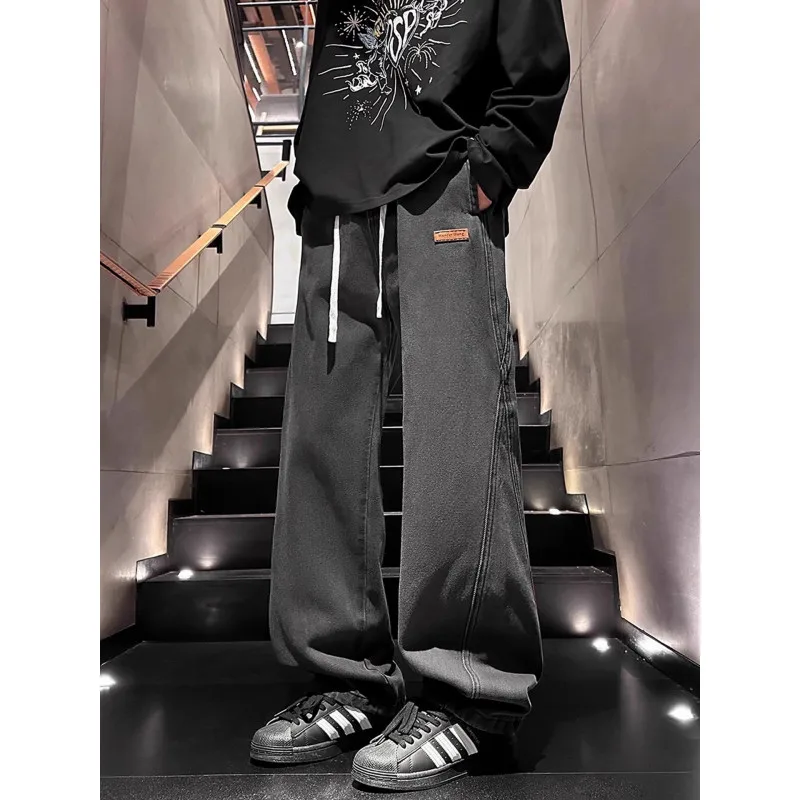 

【Mirrordust】Men's American retro jeans, loose straight leg, distressed Korean style trousers