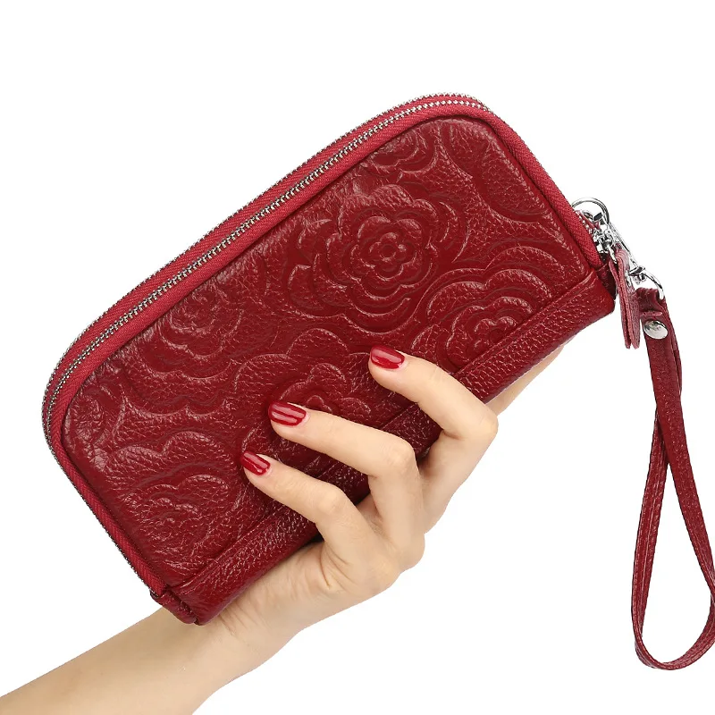 

Fashion Flowers Women Wallet Genuine Leather Zipper Wristlet Bag Big Capacity Lady Clutch Coin Purse Long Mobile phone purses