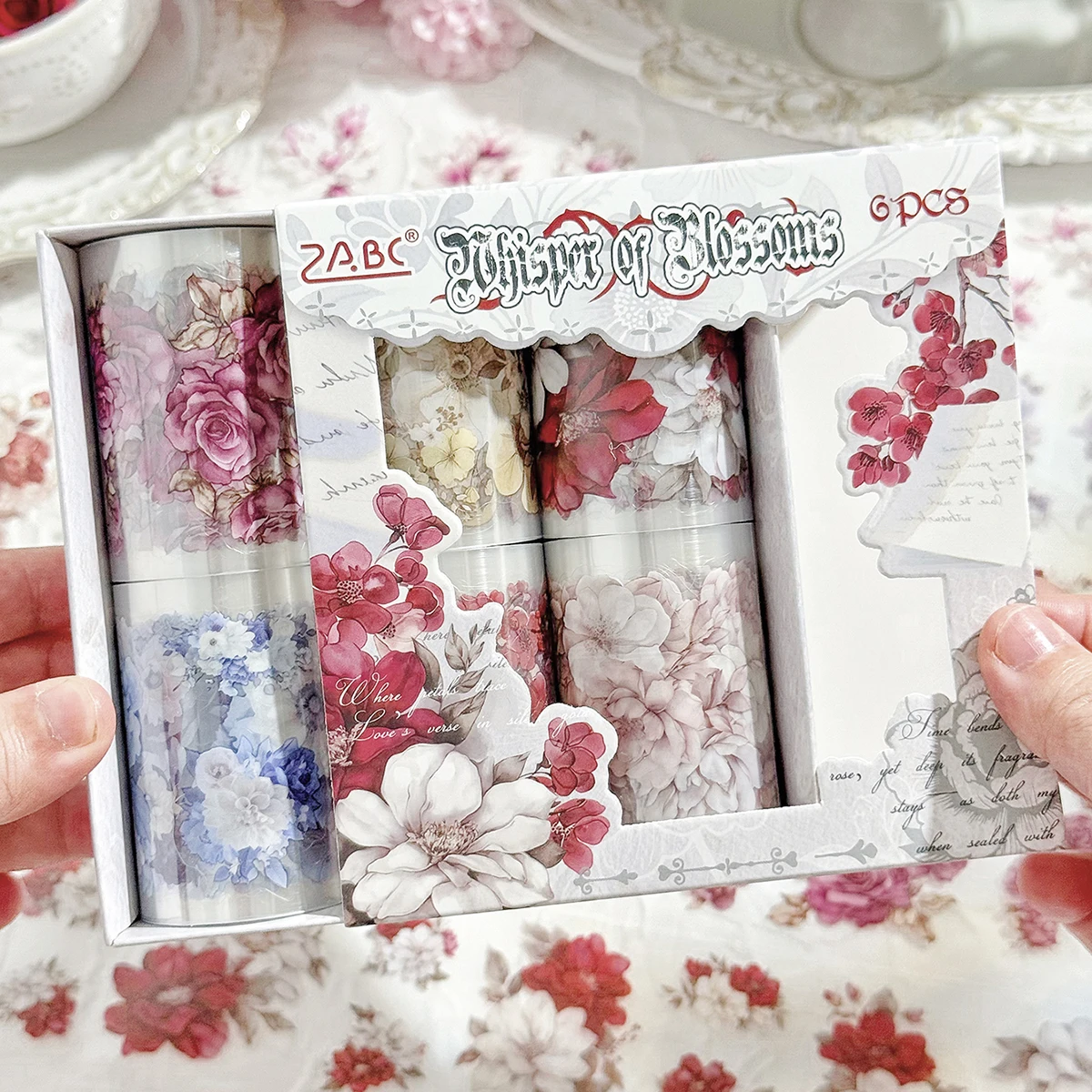 6ロール/箱、クリエイティブな花柄PETステッカーテープセット、DIYスクラップブックやギフトデコレーションに最適、ファッショナブルで美しい