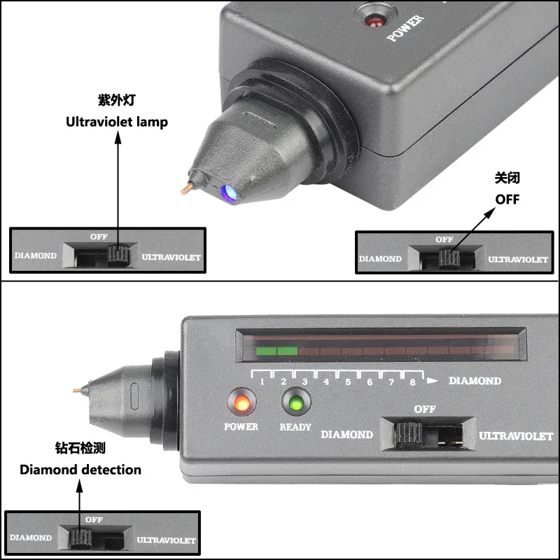 DJMAX Professional High Accuracy Diamond Tester 2 / 3 Gemstone Gem Selector Jewelry Watcher Tool LED Diamond Indicator Test Pen