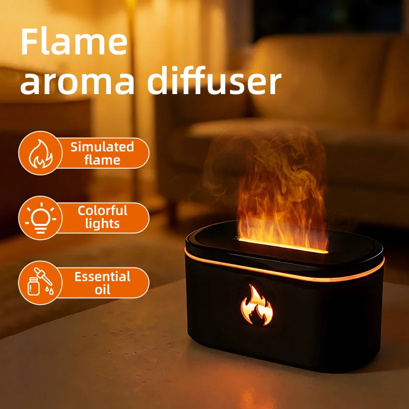 Aroma Diffuser, 7 Colorful Flames  Humidifier, Simulated Flame, Can Add Essential Oils, Ideal for Autumn and Winter Bedroom Use