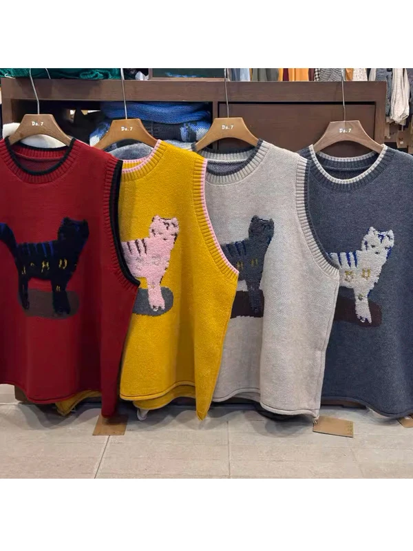 Lu een Gilet lavorato a maglia da donna di grandi dimensioni con motivo a strati Versatile autunno inverno Faion Casual Sle round Ne Design