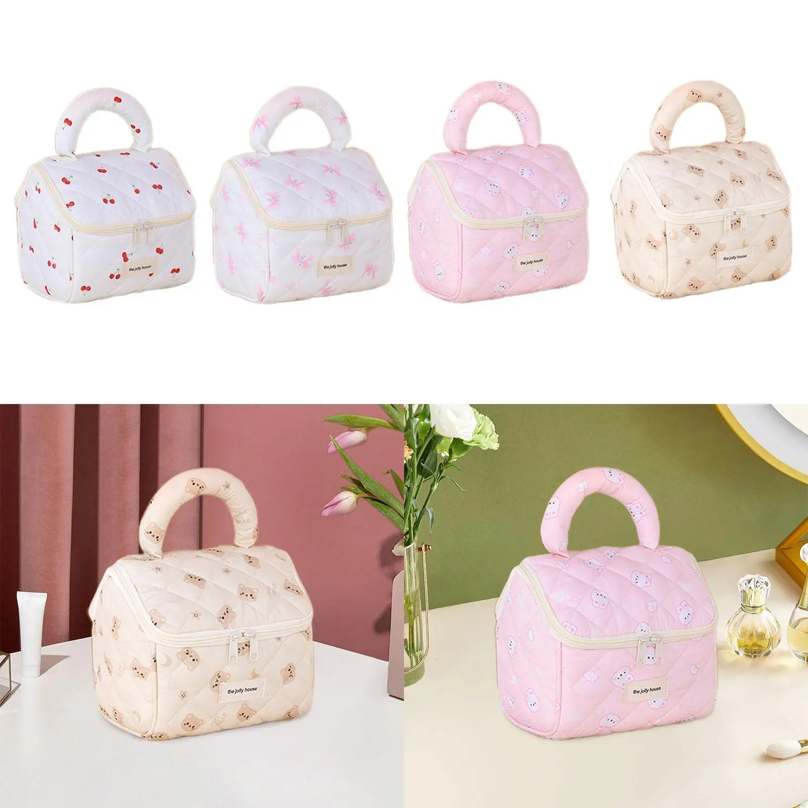 여행 누비 메이크업 가방 더블 지퍼 다목적 대형 메이크업 정리함