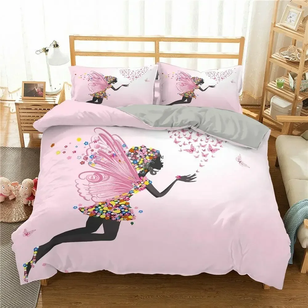 Romantic Style Fairy Girl with Wings Bedding Set Single Twin Double Queen King Cal King Size Bed Linen Set