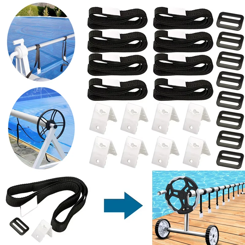 

2025 Solar Cover Reel Straps Solar Cover Roller Attachment Straps Solar Cover Reel Attachment Kit for Inground Swimming Pools