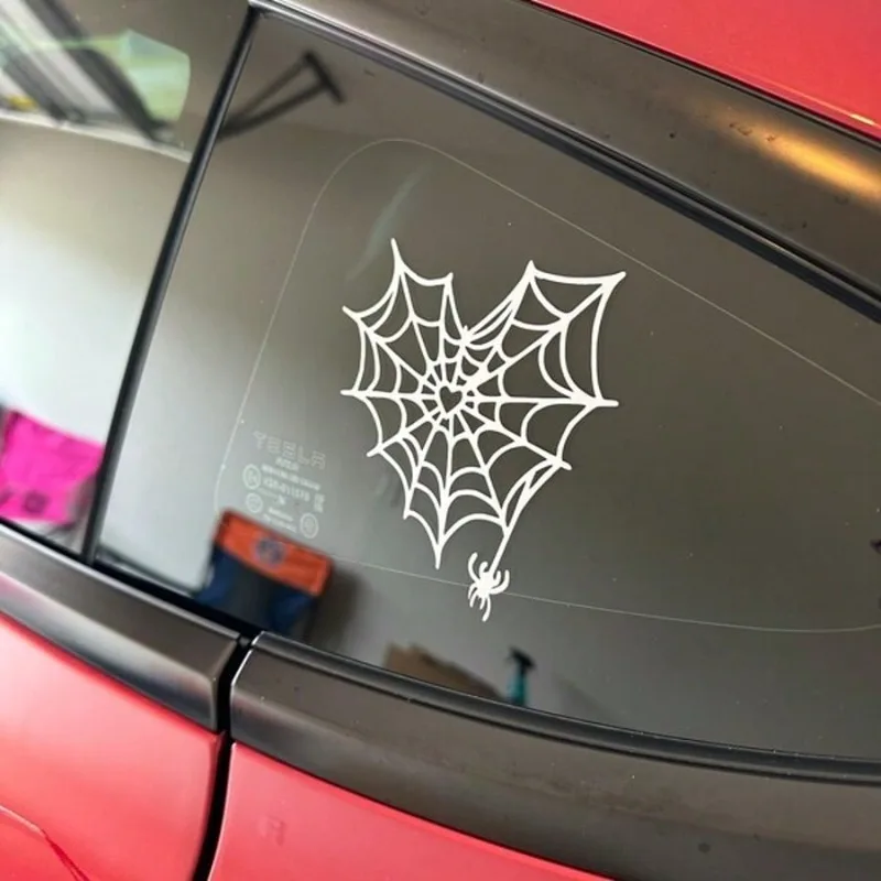 a Spiderweb Design, Suitable for Cars, Laptops, And Cups. This Goth Girl Spiderweb Decal Is a Permanent Option for Car Windows