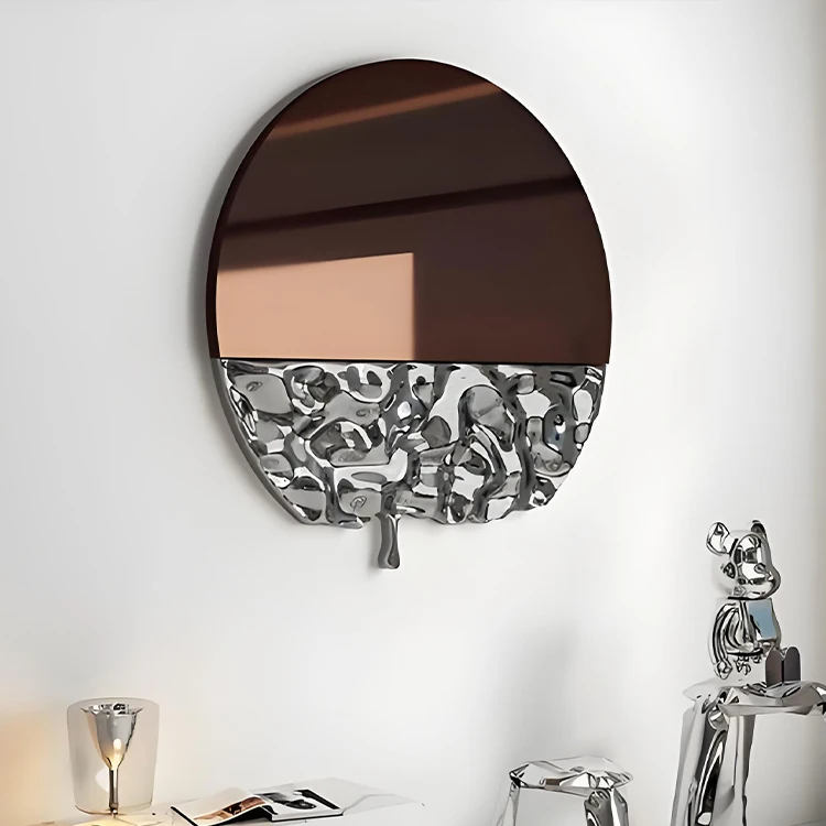 Modern Luxury Metal Water Ripple Hanging Stainless Steel Round Wall Art Decorative Mirror