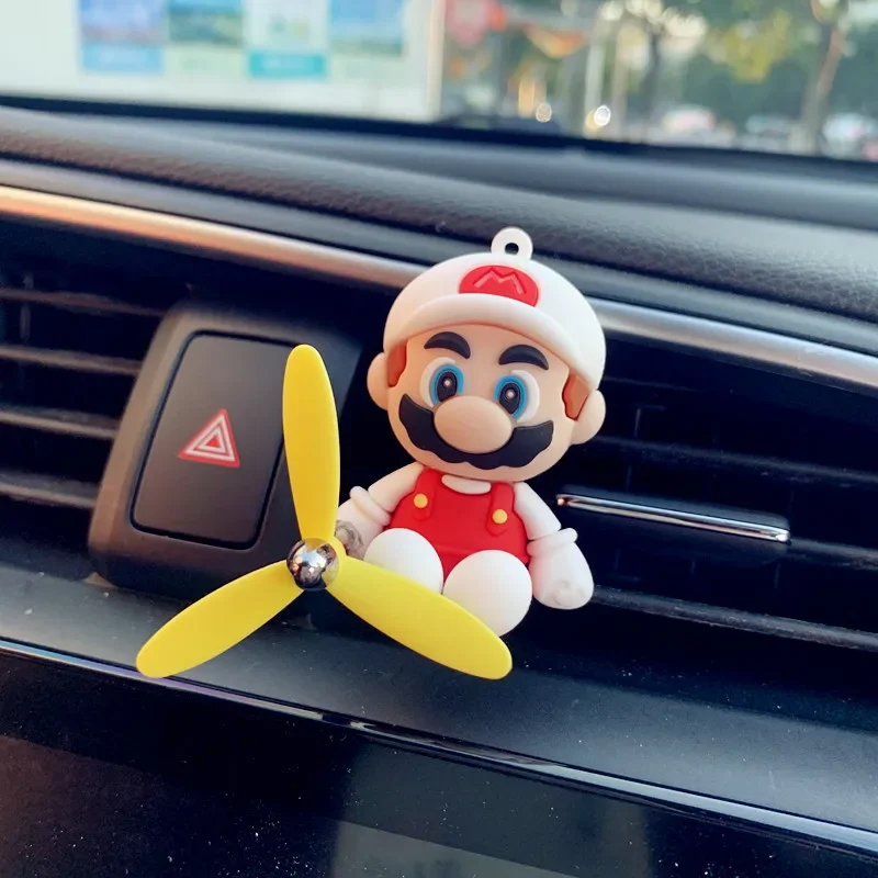 Super Marios Bros Car Air Outlet Clip aromaterapia decorazione Anime elica rotante accessori interni per auto Creative Cartoon