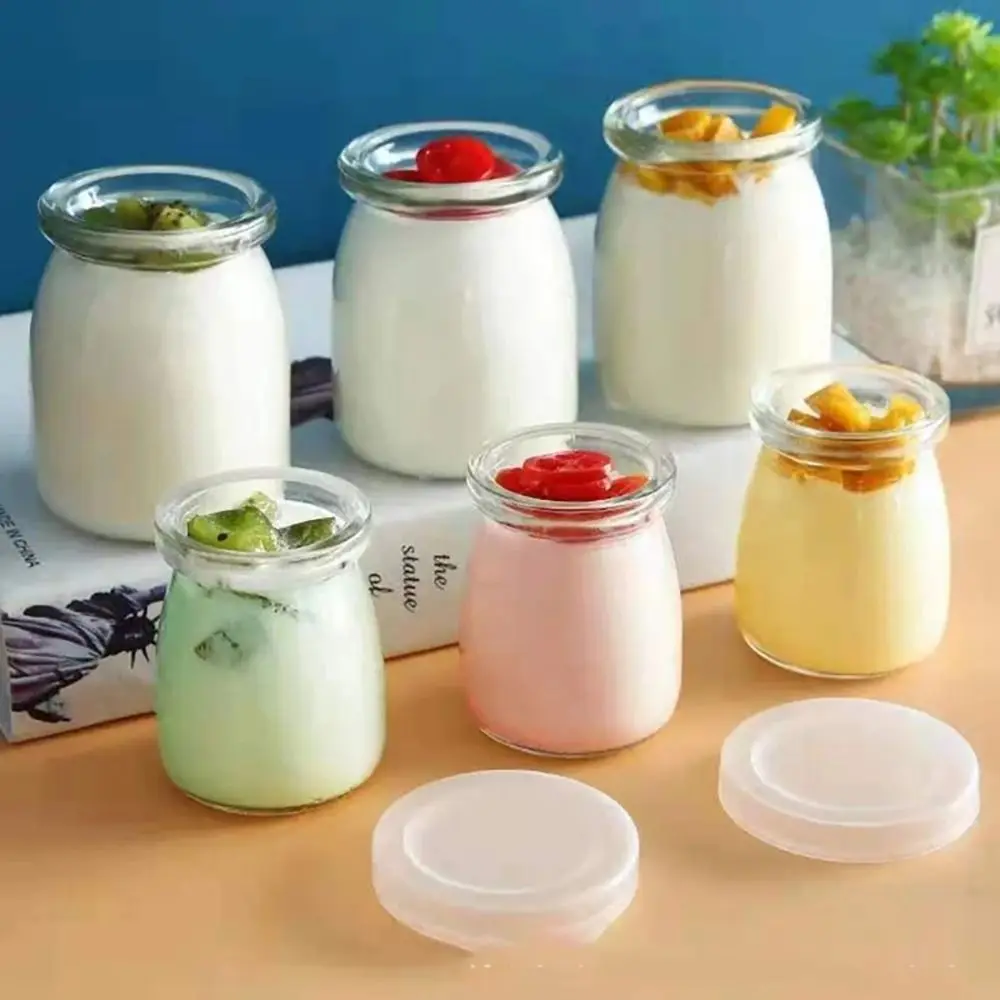 1Pcs Storage Cup​s Pudding Jars High Temperature Resistant Wishing Bottle Glass Bottle with Lid 100ML 150ML 200ML